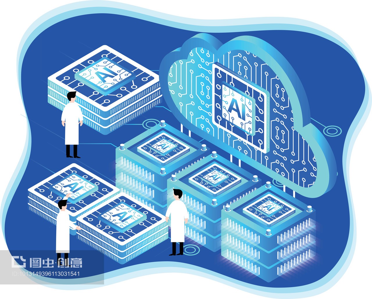 AI科技云计算大数据矢量插画