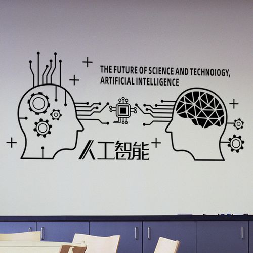 人工智能励志墙贴纸贴画科技研发公司企业办公室文化背景装饰创意